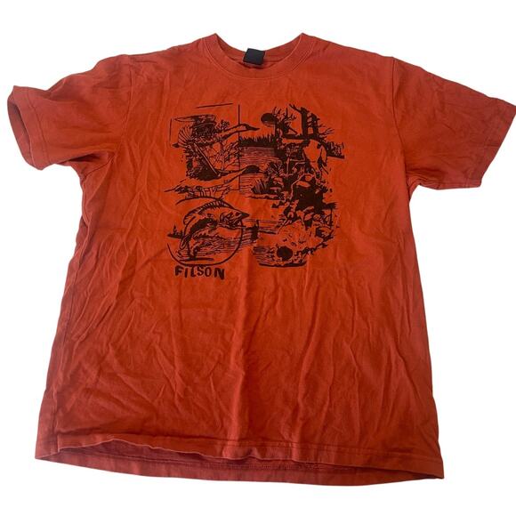 Filson Outdoors Woodsman Hunting Fishing Made in USA Graphic T Shirt Size Large - Picture 1 of 7